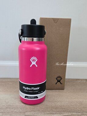 Hydro Flask 32 oz Wide Mouth Straw Lid Pink Insulated Bottle New With Tags & Box